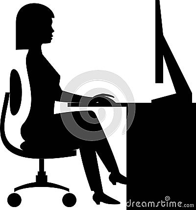 Vector silhouette of a woman sitting working at the computer Vector Illustration